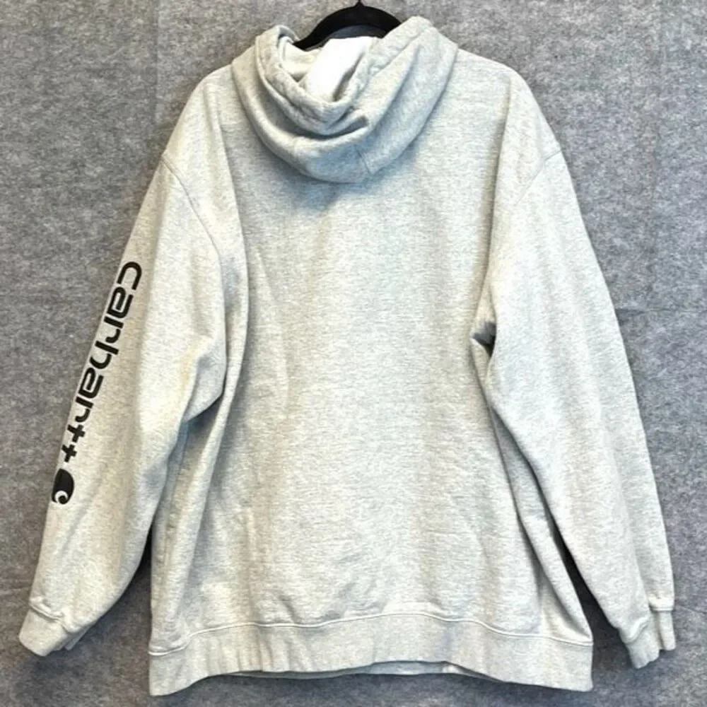 CARHARTT Men’s Hoodie Sweatshirt 3XL Heather Grey Logo Sleeve Loose Fit Pocket - Picture 11 of 14